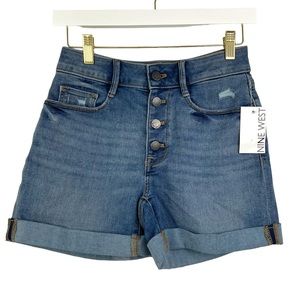 Nine West NWT High Rise Cuffed Button Up Jean Shorts Size 4